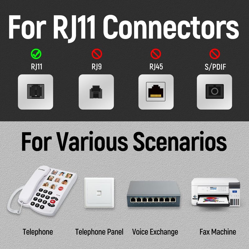 Uvital خط تمديد الهاتف، 50 قدم سلك تمديد هاتف رمادي طويل، كابل سلك RJ11 6P4C للهاتف للاستخدام المنزلي/المكتبي - Image 5
